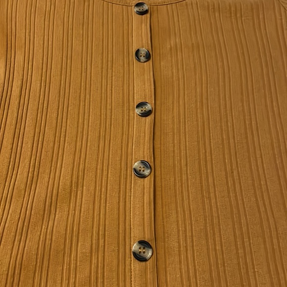 Pull over (not button up) Short Sleeve Shirt -Mustard Yellow with brown button - Picture 3 of 3